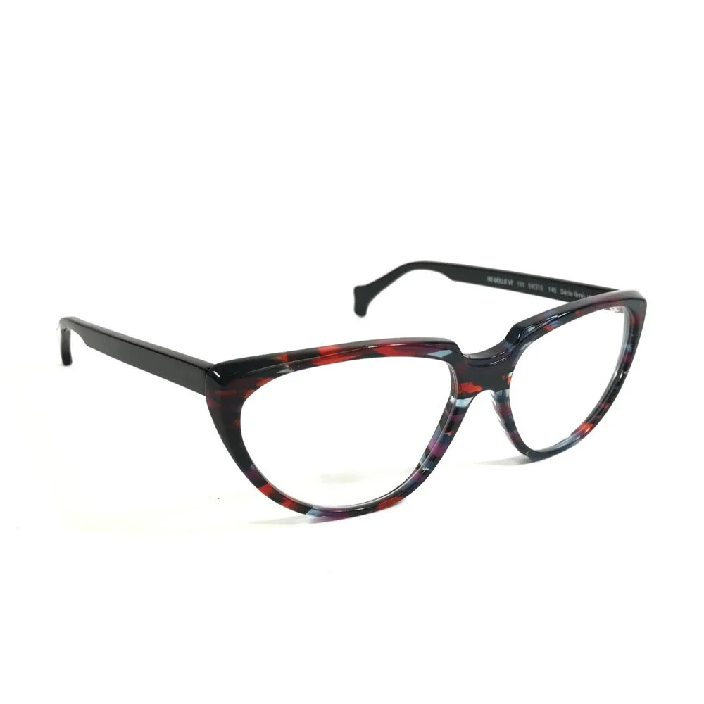 PLM Creation Eyeglasses Frames RE-BELLE VI 151 Black Blue Red Speckled 54-15-145